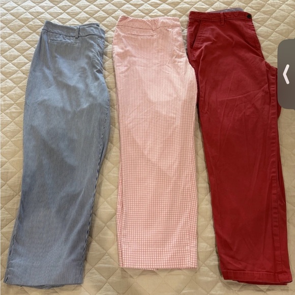 3 Pairs Talbots Summer Pants Perfect Crop Relaxed Chino Gingham Red Blue Size 14 - Picture 1 of 11